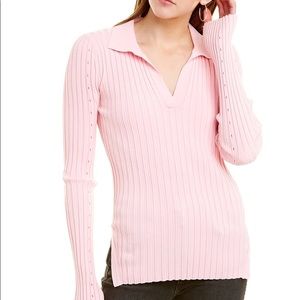 Helmut Lang - Long Sleeve Ribbed Polo Top - Pink Orchid